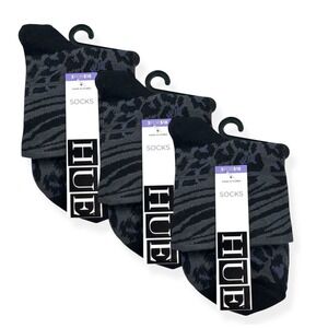 Hue Womens Black Animal Print Cotton Body Socks One Size Fits Most 3‎ Pairs